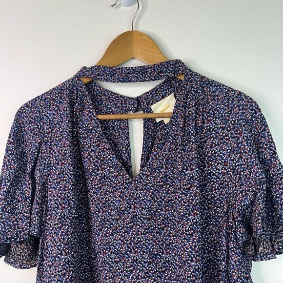 Maeve Anthropologie Multicolor Bella Choker Ditsy Floral Boho Blouse Large - Picture 2 of 11